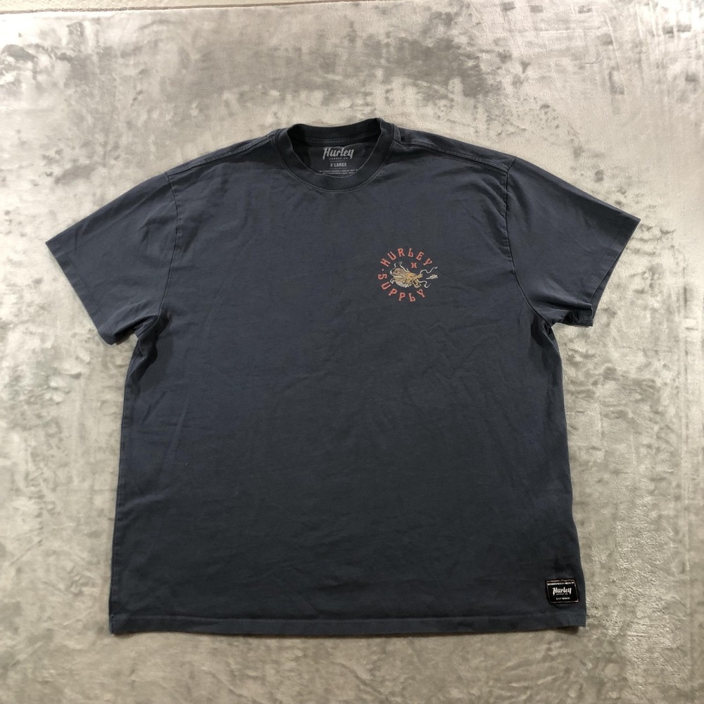 Hurley Shirt Mens XL Gray Dragon Graphic Tee Supply Co Surf Logo Double Sided